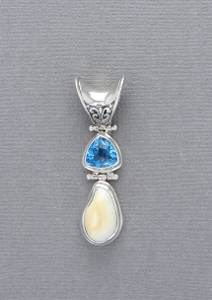 Sterling Silver Elk Ivory Pendant with Blue Quartz